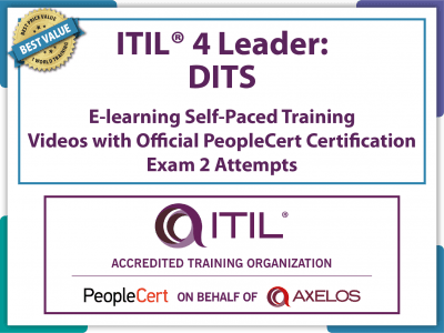 ITIL® 4 Leader Digital and IT Strategy (DITS) E-learning Self-Paced Training Videos and Official PeopleCert Certification Exam 2 Attempts. Course code ITIL4DITS-E-